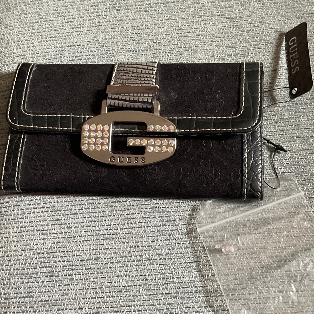 Guess Black Wallet with Rhinestone Buckle